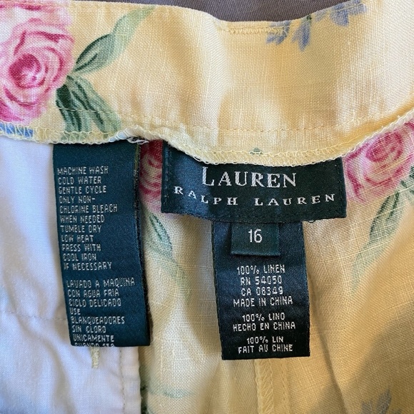 Lauren Ralph Lauren Size 16 100% Linen Shorts Yellow Floral Logo - Picture 9 of 11